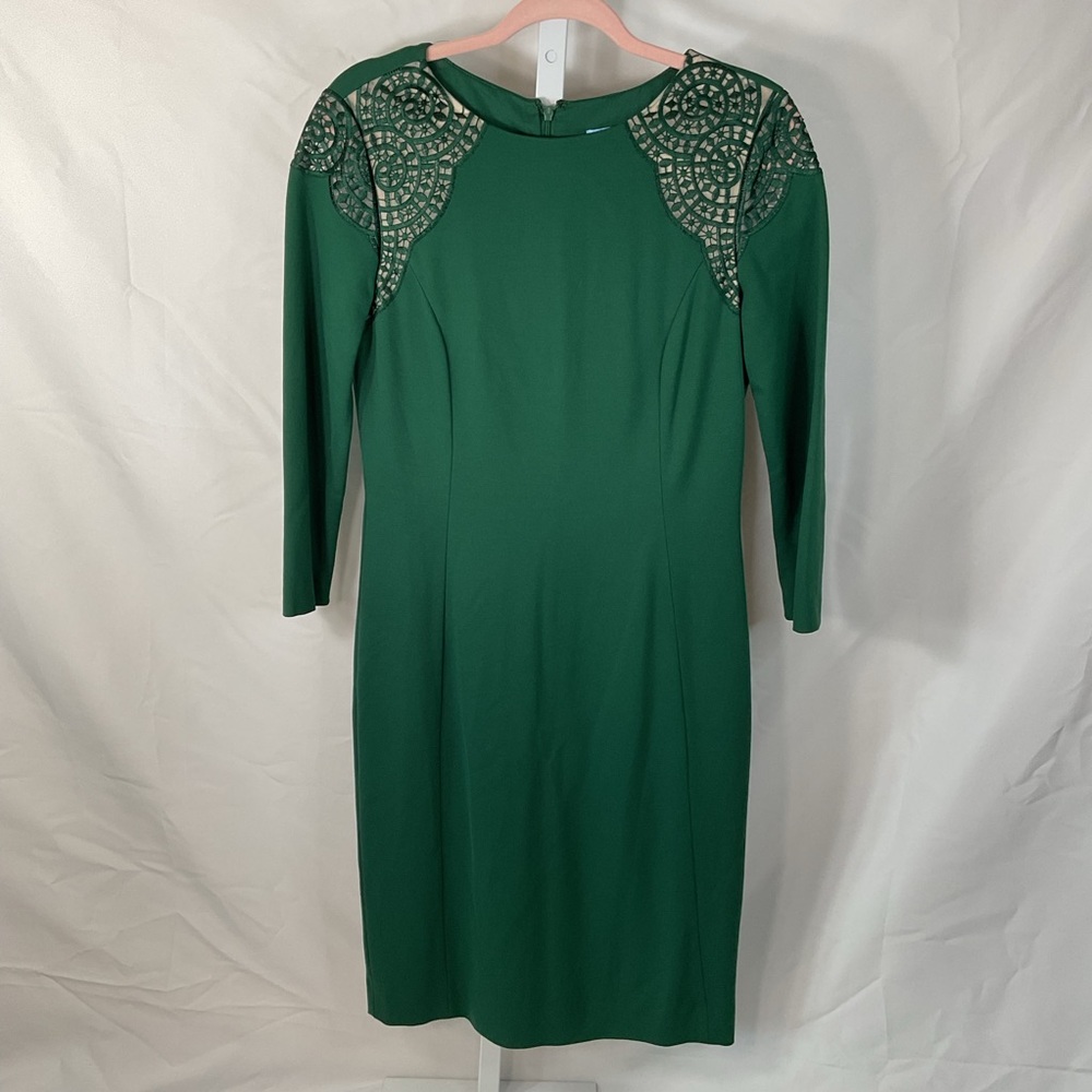 Antonio Melani Emerald Green Long-Sleeve Dress With Beaded Lace Shoulders